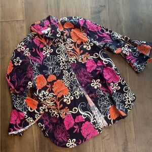 Chicos Floral Button-Up Blouse with bell sleeves